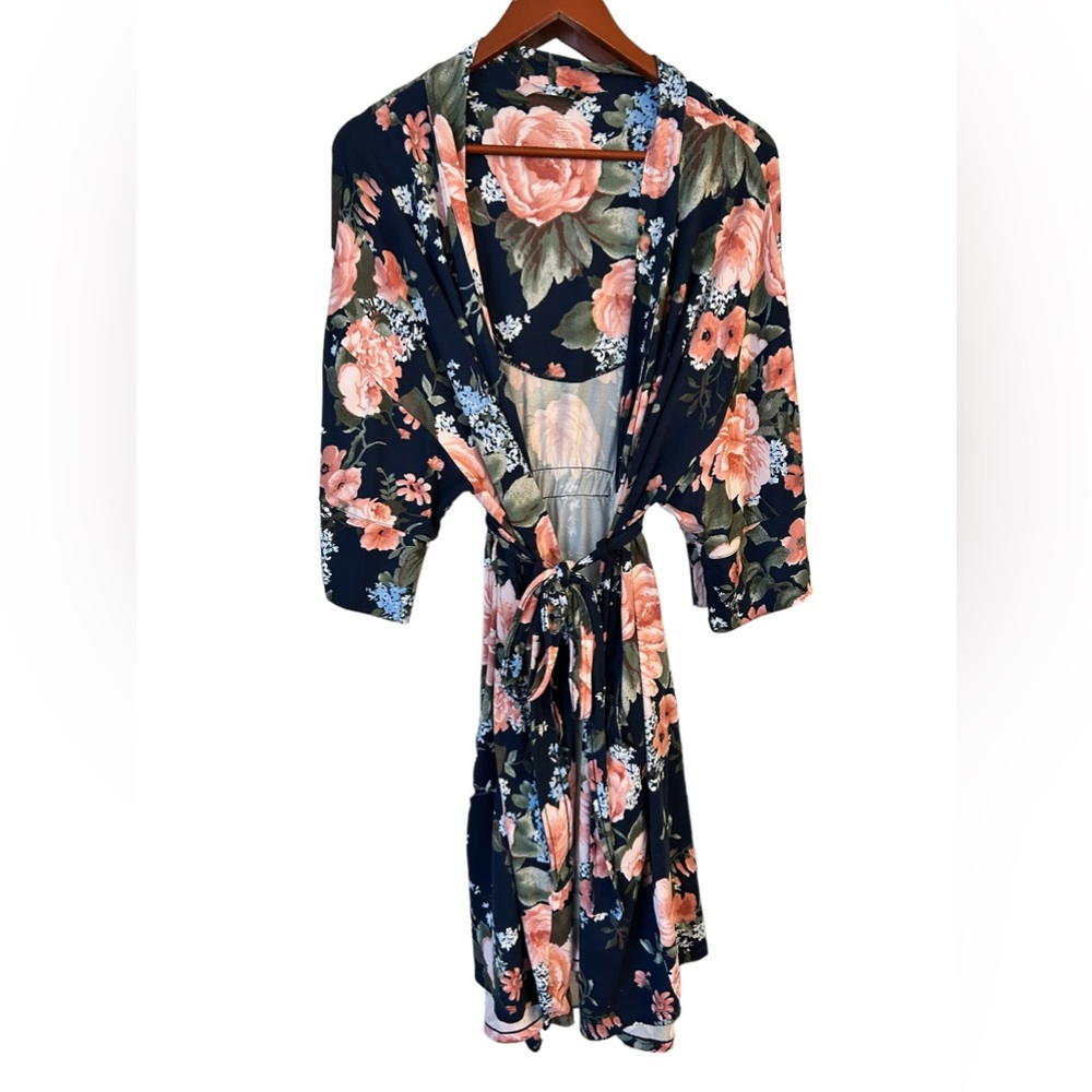 Women’s Navy floral robe- lightweight maternity robe